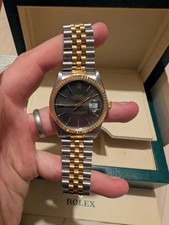 Vintage Rolex Date Just ( Black Dial ) Two tone bracelet. Original Box & papers.