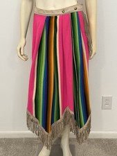 Vtg 70s Saltillo Serape Wool Wrap Skirt Leather Fringe  Waistband Western Boho