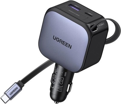 UGREEN Retractable 90W 3 Port USB C Car Charger Adapter
