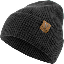 Men Women Slouchy Knit Beanie Hat Warm Winter Cuffed Skull Cap Plain Black