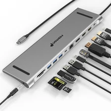 Fosmon 11-in-1 USB-C Hub, Multiport Adapter with 4K Dual HDMI, DisplayPort, U...