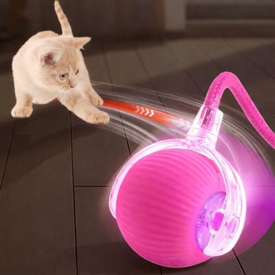 Pink LED Cat Teaser Ball   USB Rechargeable Interactive Smart Rolling Cat Toy
