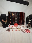 Vtg Now Red Mixed Bulk Costume Jewelry Lot Necklace Bracelet Earrings #1033