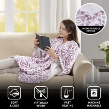 Wearable Heated Sherpa Poncho Blanket Soft Fleece 3 Heat Settings Auto Off Lav