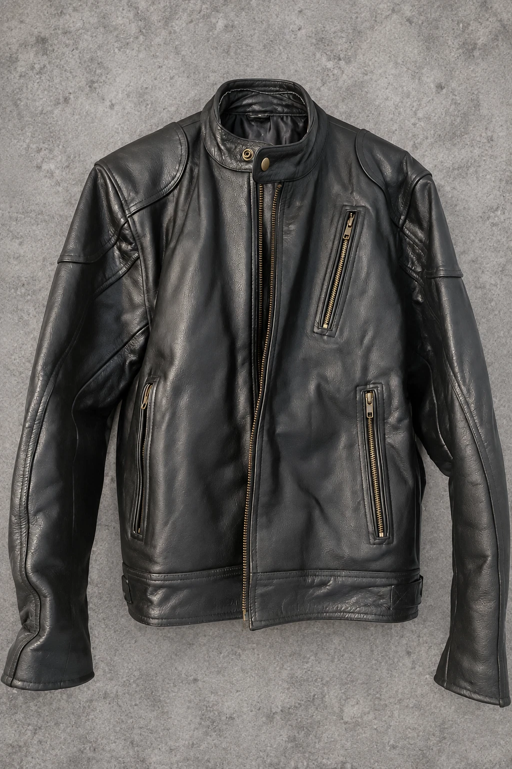 HWK Men’s Black Genuine Buffalo Leather Café Racer Motorcycle Jacket – Size S - product detail image 3