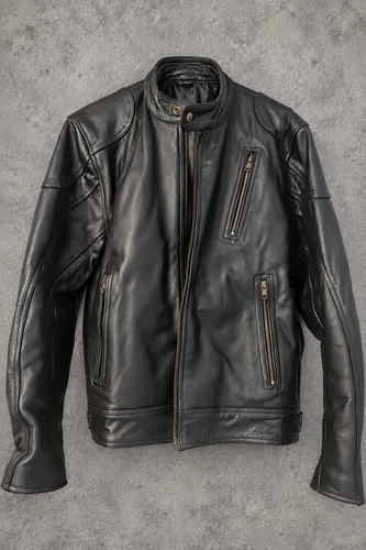 HWK Men’s Black Genuine Buffalo Leather Café Racer Motorcycle Jacket – Size S image 3