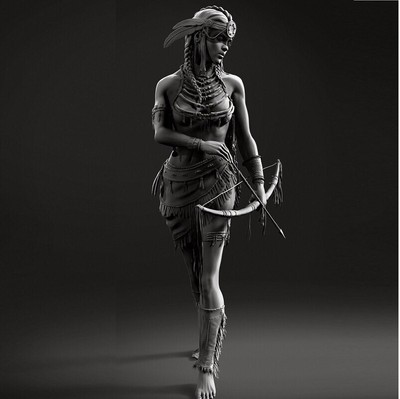 1/8 Resin Figure 3D Model Kit Sexy Indian Girl Tribe Warrior Archer Unpainted