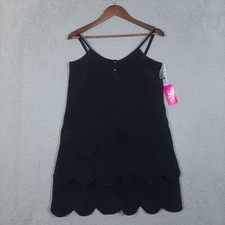 AKA New York Dress Women Medium Black 100% Silk Scalloped Layered Sleeveless NWT