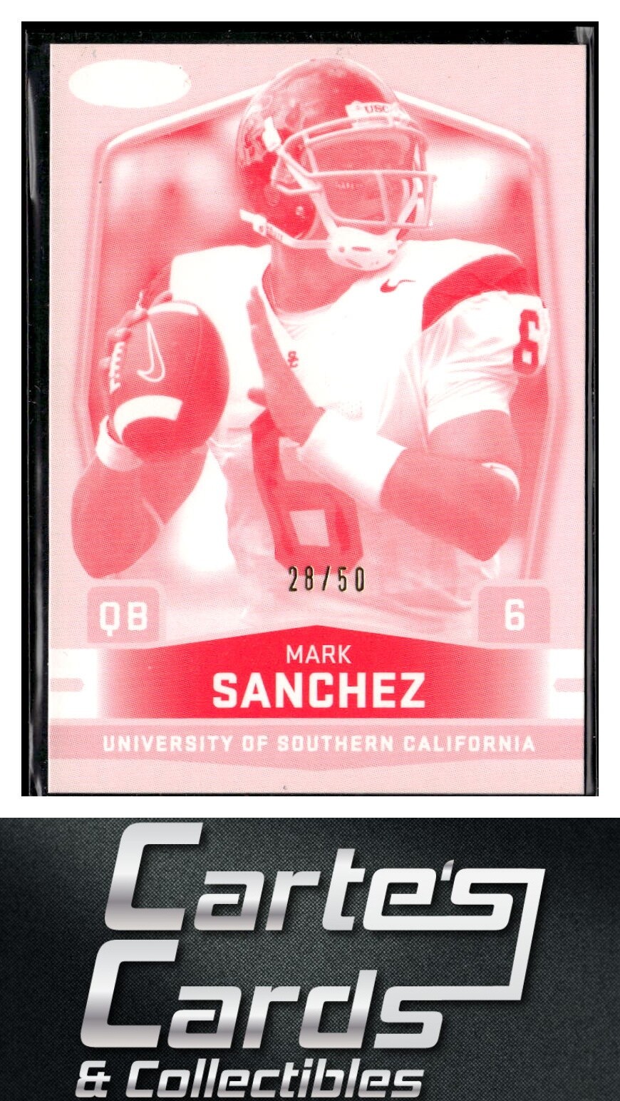 Mark Sanchez 2009 SAGE HIT #MR-6b Facing right Make Ready Magenta USC 28/50