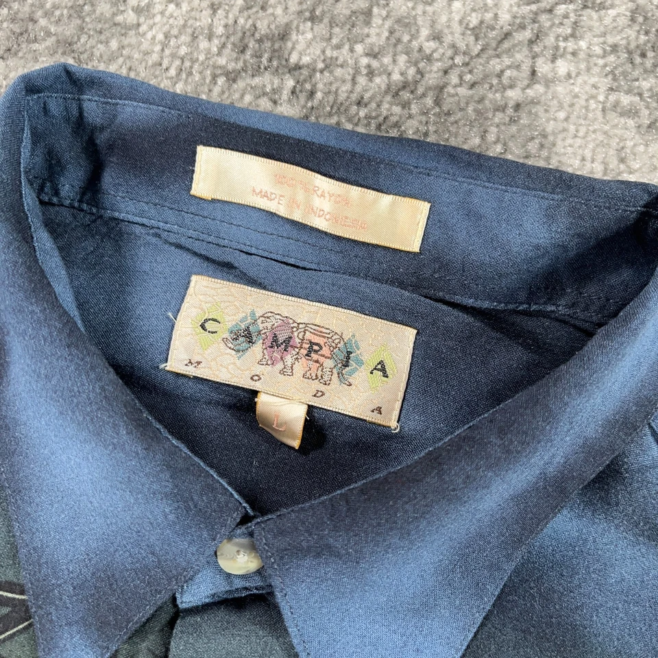 Camisa Hawaiana De Colección Para Hombres Grande L Azul Verde Isla Gradiente Estampado Y2K Campia Moda Foto 4 de 4