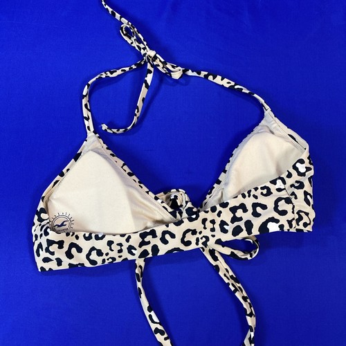 Hollister Swim Sz Medium Leopard Tie Halter Tie Front Bikini Swim Top - Picture 7 of 15