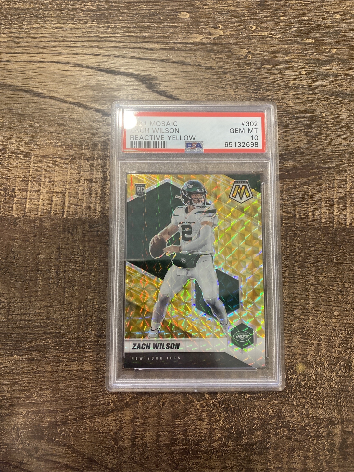 2021 Panini Mosaic Zach Wilson 302 Reactive Yellow Prizm PSA 10 Gem Mint Jets