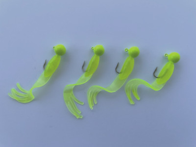 Split Tail Grub Jigs, 2'' Chartreuse , 1/8 oz. Jig, #6 Hook, 4/Pk