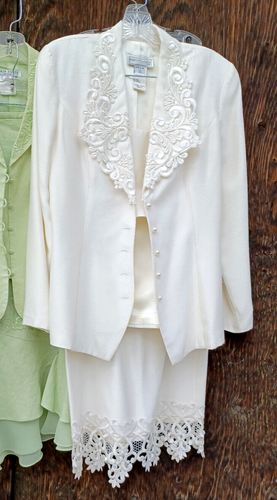 Vintage J McCLINTOCK White or PLAZA South Mint Lace Dress Suits Cottagecore NICE - Picture 12 of 15