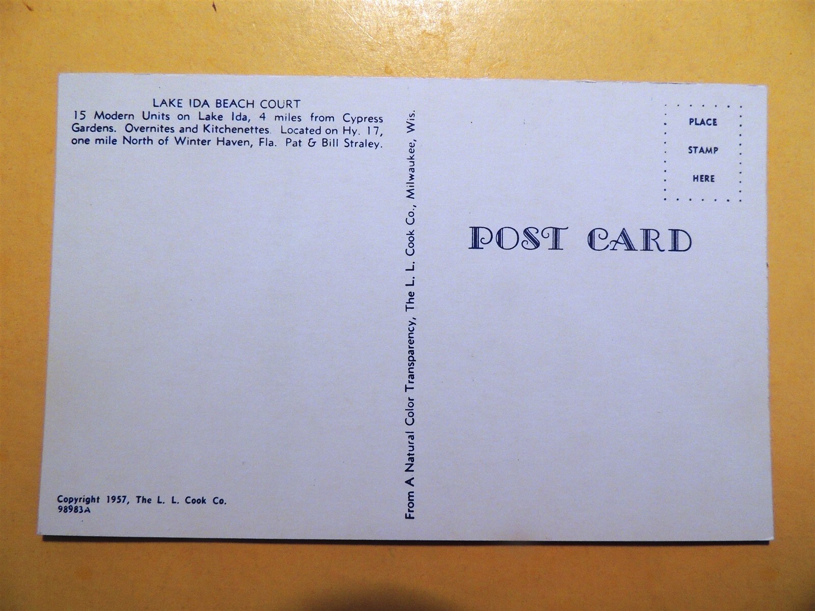 Lake Ida Beach Court Motel Winter Haven Florida vintage postcard