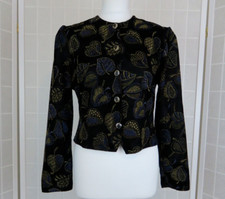 Your Sixth Sense C&a Jacket Size 12 Black Velvety Gold Glitter Leaf Crop Vintage
