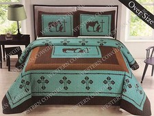 Texas Praying Cowboy Cross Western Quilt Bedspread Comforter 3 Pcs Oversize Set