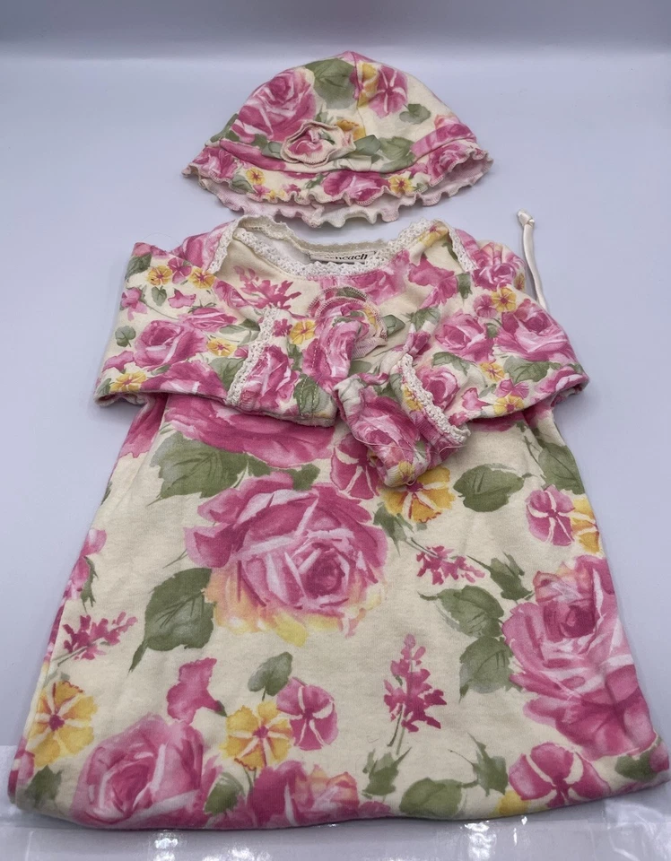 Vestido Floral Recién Nacido Boutique CachCach Vintage con Sombrero a Juego 0-3 Meses  Foto 2 de 4