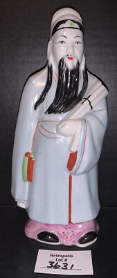 Asian Ceramic Wise Man in Robe with Scroll Figurine 8'' Tall