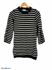 Madewell Stripe Merino Wool Sweater Dress Tunic Button Sleeve Black White Sz XXS