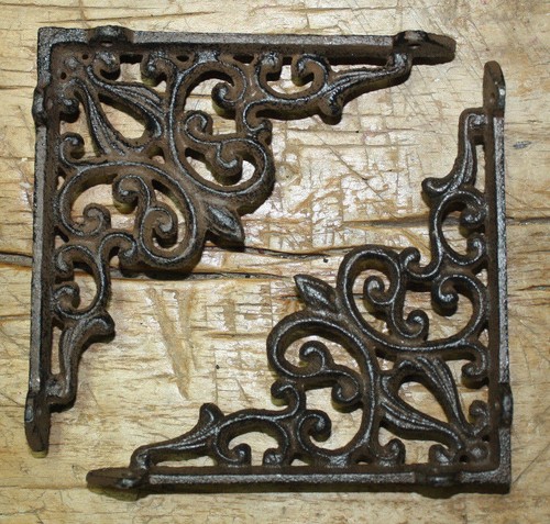 Vintage 2 Cast Iron Antique Style LARGE WEB Brackets, Garden Braces Shelf Bracket