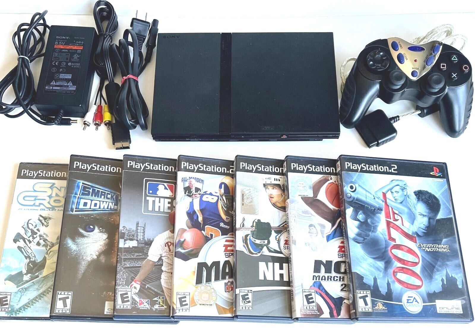 SONY PLAYSTATION 2 SLIM CONSOLE BUNDLE WITH INTEC CONTROLLER, 7 GAMES ...