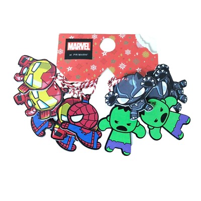 Marvel x Primark Wood Christmas Ornaments Spiderman Hulk Iron Man Black Panther