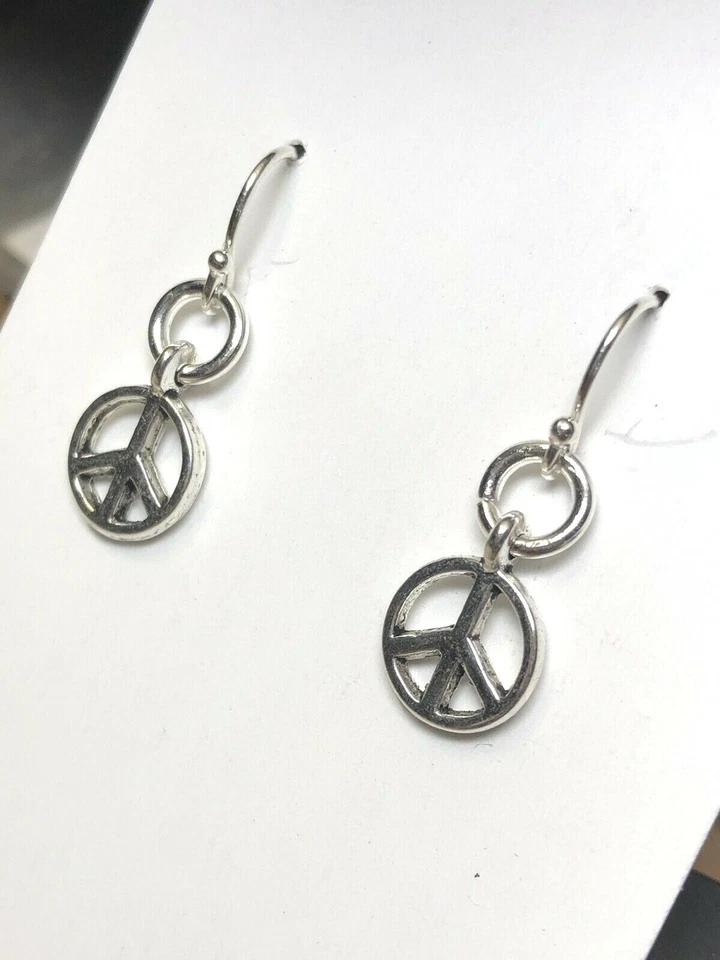 Мир знак подвеска серьги 925 пробы крючки олова подвески 1» крошечный хиппи - Изображение 3 из 4