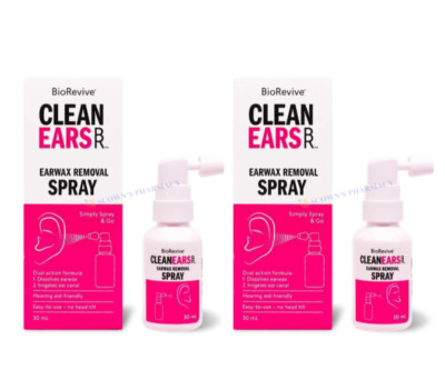 2x BioRevive CleanEars Earwax Removal Spray Dissolves Irrigates Easy to Use 30ml