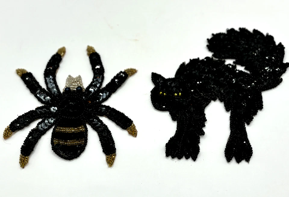 Apliques de lentejuelas araña de Halloween y gato negro, 4"-5" Foto 4 de 4