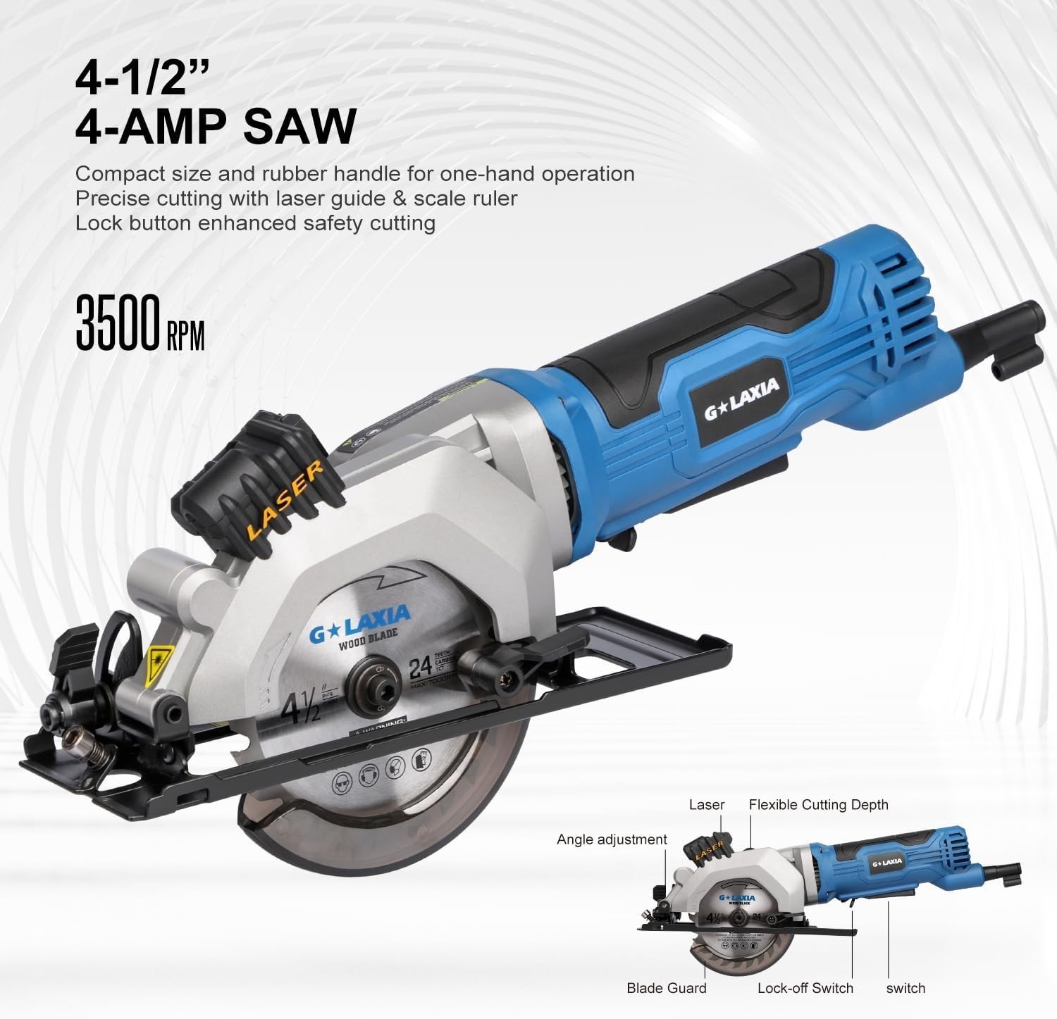 Mini Circular Saw 4Amp 3500RPM Corded Circular Saw with Laser Guide Rip Guide