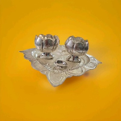 German silver pooja tray or kankavati For Ceremony 4''×4''×2''H for  Haldi & Kumkum