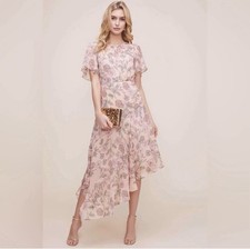 ASTR The Label Chandler Midi Dress Large Pink Garden Floral Spring Wedding Guest
