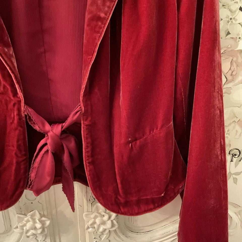 Express 夹克女式 XS 红色天鹅绒裁剪修身前领带长袖 Y2K — 第 4/4 张图片