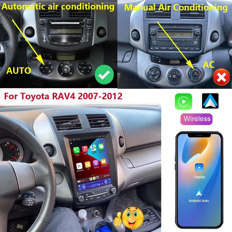 For Toyota RAV4 2007-2012 Apple Carplay Android 15 Car GPS Radio Stereo BT Wifi - Image 2 of 4