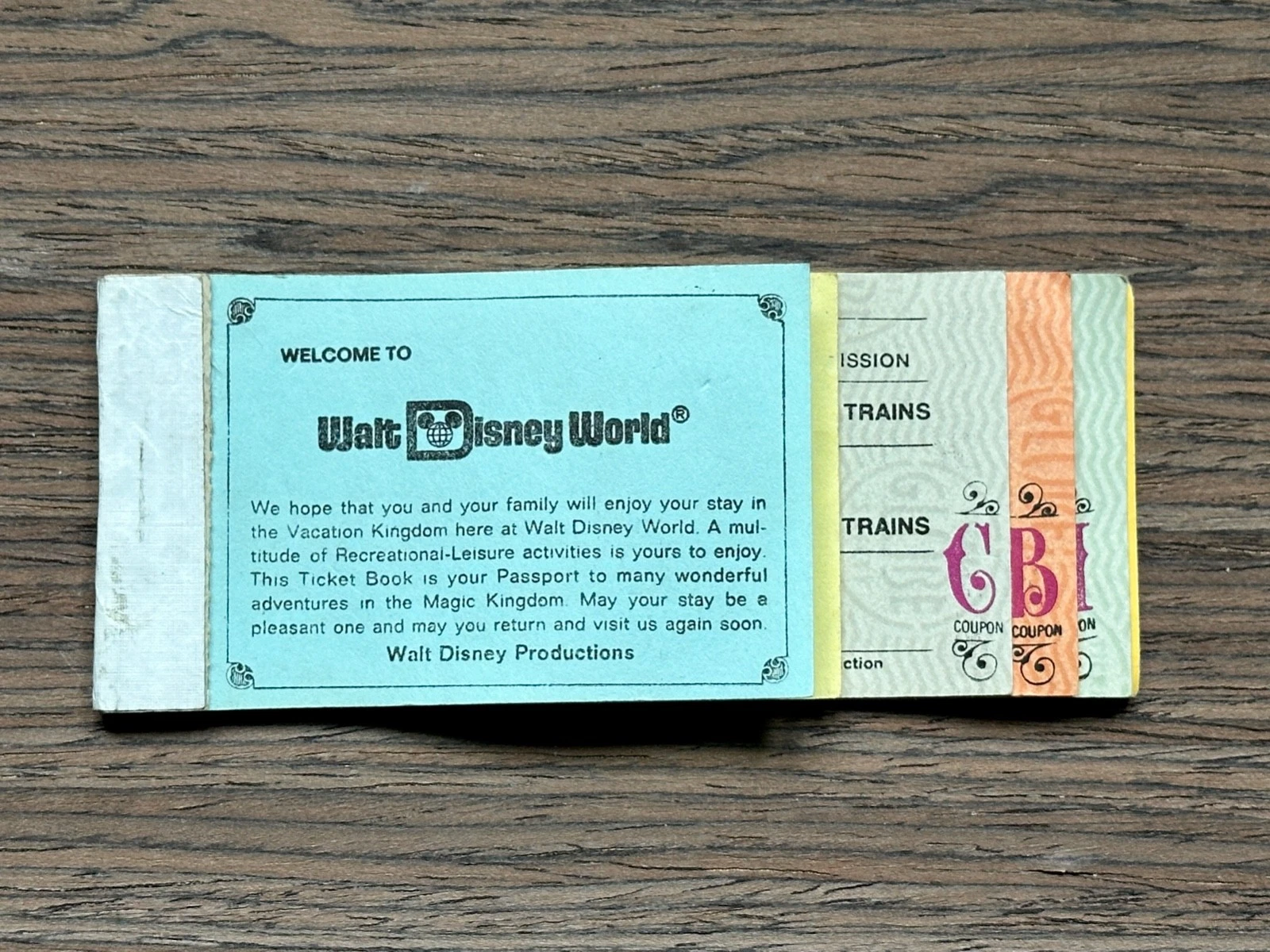 VTG 70s WALT DISNEY WORLD Magic Kingdom 16 Adventures Ticket Book 11 Tix Used