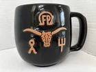 Vintage Frankoma Pottery black ranch Branding Iron Longhorn Large Mug RN318