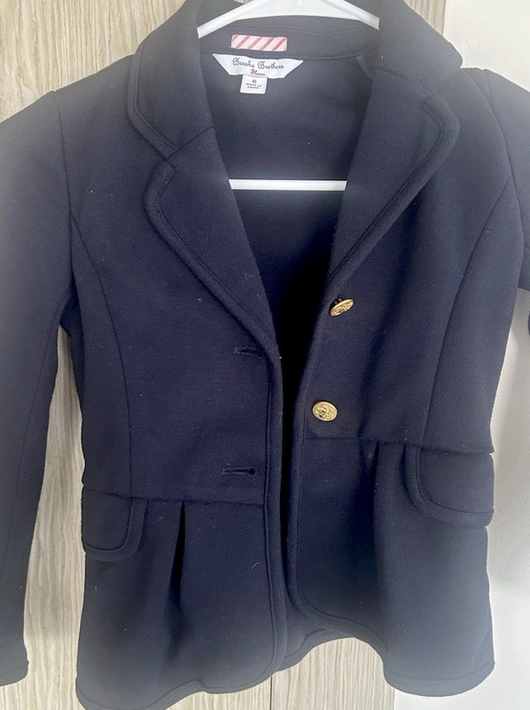 Brooks Brothers Girls Fleece Navy Blazer Size 6 With Waist Gold BB Buttons