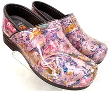 Dansko XP Pink Flower Patent Leather Slip-On Clogs Shoes Euro 37 Women's US 6.5