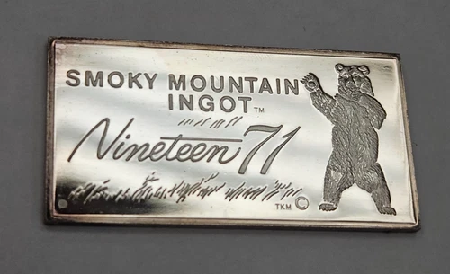 Vintage 1971 Smoky Mountain Ingot Bear Kennedy Mint 20g 300gn .999 Ag [115LAB]
