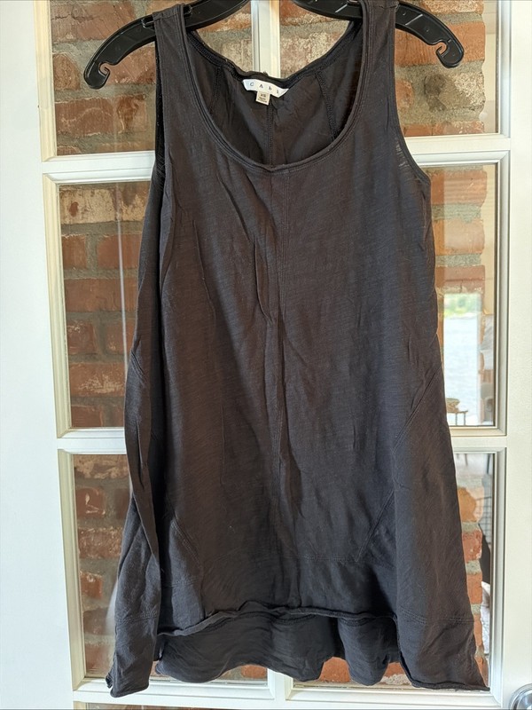 Cabi Womens Black Cotton Slub A-Line Tank Top Swim Raw Edge Hem Style 237 Sz XS