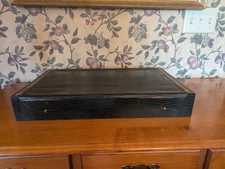 VINTAGE NAKEN'S SOFT ZIPPERED TOP SILVERWARE CHEST FAUX ALLIGATOR LEATHER 