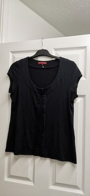 John Richmond black short-sleeved button pleated blouse - size 16