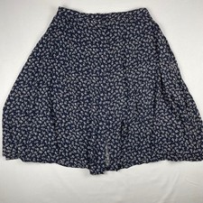 Kathie Lee Vintage Floral Midi Skirt Navy Blue Button Front Rayon Plus Size 22W