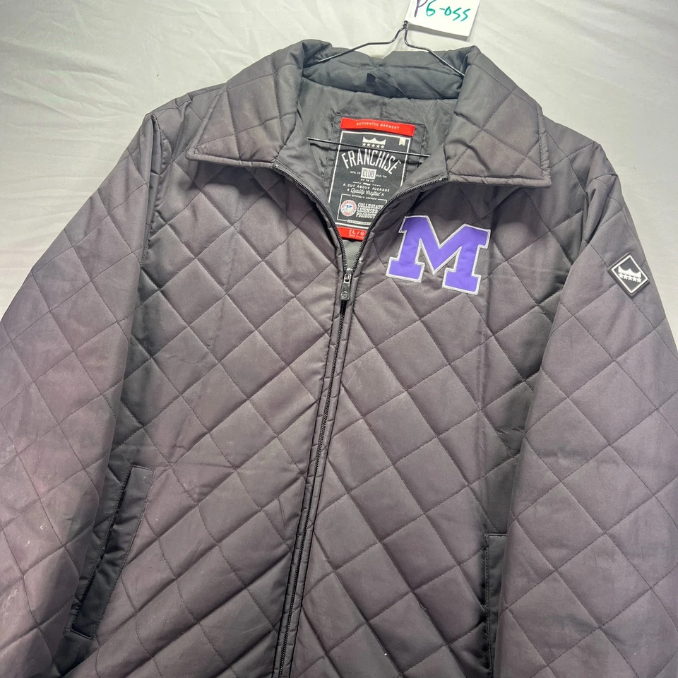 Jaqueta Mount Union Purple Raiders masculina grande preta acolchoada treinador de estádio zíper completo - Imagem 3 de 4