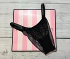 Victorias Secret Shine Strap Lace  Brazilian Panty Skinny Strap Black L