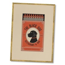 Gold Framed Vintage Black Bar Wall Art Retro Pub Matchbook 8"L x 12"W Dog