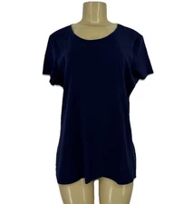 NEW L. L. Bean XL Women Ribbed Tee Short Sleeve T-shirt Navy Blue Short Sl J29