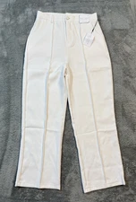 NWT Better Together Women’s Straight Leg Pants L High Waist White Pleated