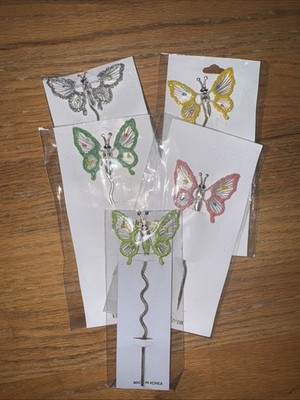 VINTAGE FLUTTERING WINGS GLITTER 90 s BUTTERFLY Lot Of 5 Hair Pin Accessories